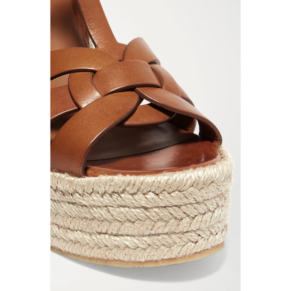 Saint Laurent Tribute Espadrille 85 Brown Ankle Strap Platform Wedge Sandal 40 - Picture 5 of 12